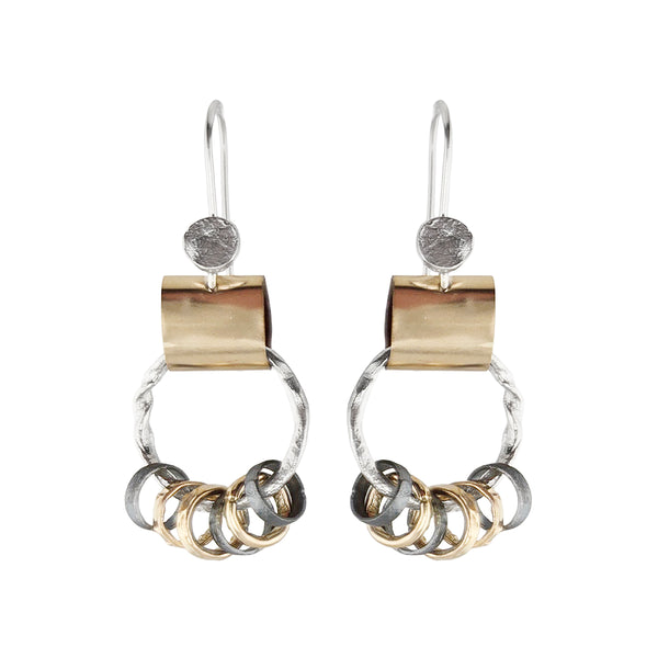 Israeli Dganit Hen Sculptural Hoops With Dynamic Sliding Rings Earrings