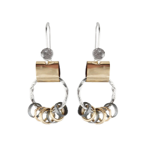Israeli Dganit Hen Sculptural Hoops With Dynamic Sliding Rings Earrings