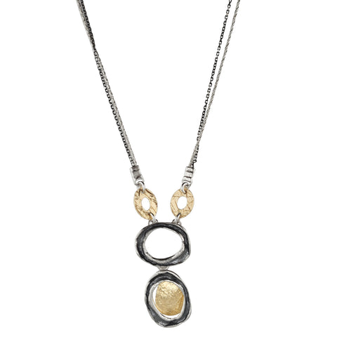 Israeli Dganit Hen Silver Gold Clouds Of Ovals Reversible Necklace
