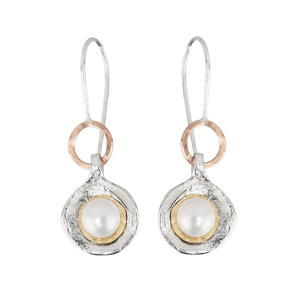 Israeli Dganit Hen Silver Gold Petal Pearl Earrings