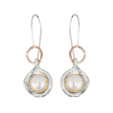 Israeli Dganit Hen Silver Gold Petal Pearl Earrings