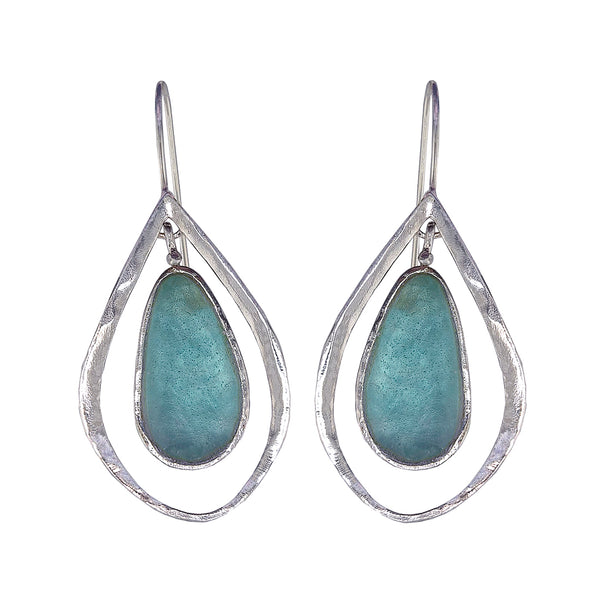 Israeli Echoes Of Antiquity Oval Roman Glass Drop Earrings 