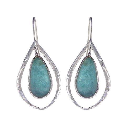 Israeli Echoes Of Antiquity Oval Roman Glass Drop Earrings 
