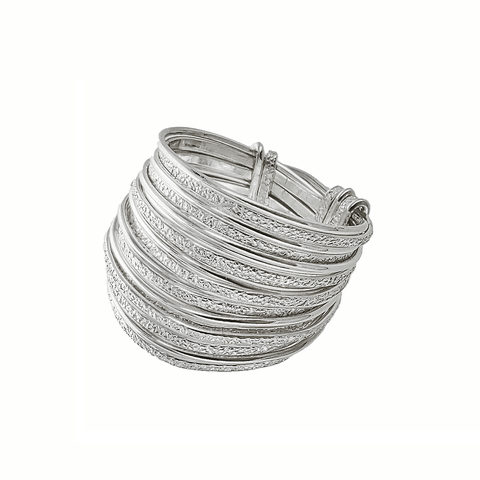 Israeli Etched And Bright Silver Strands Ring Another View