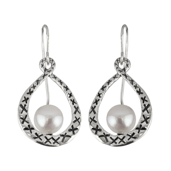 Israeli Freshwater Pearl Oval Infinity Hoop Earrings