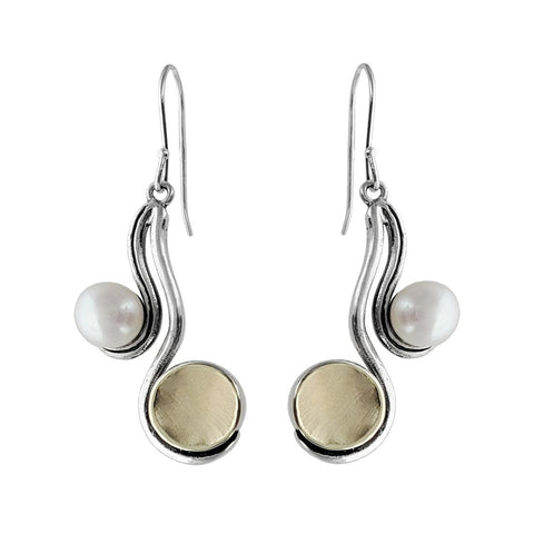  Israeli Gold Pearl Tendril Earrings