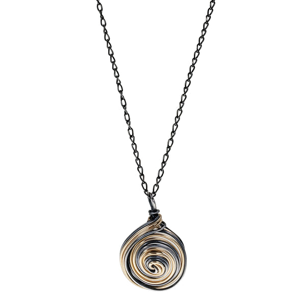 Israeli Gold Silver Flowing Spiral Pendant Necklace