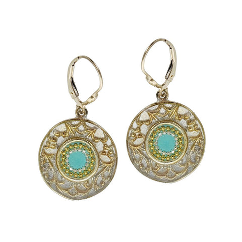 Israeli Golden Filagree Sky Blue Earrings