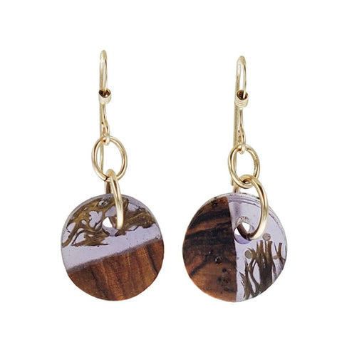 Israeli Ilana Hovev Petite Round Olive Tree Cactus Wisp Lavender Earrings