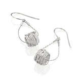 Israeli Interwoven Silver Sparkle Cylinder Swing Earrings