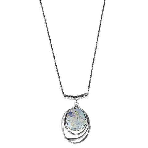 Israeli Iridescent Echoes Roman Glass Pendant Necklace