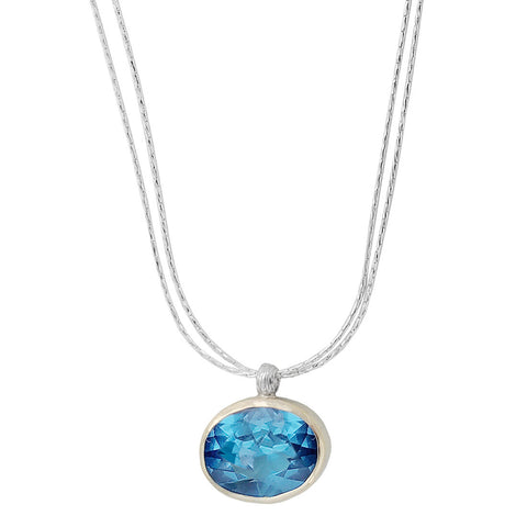  Israeli Mediterranean Dazzling Blue Topaz Pendant Necklace