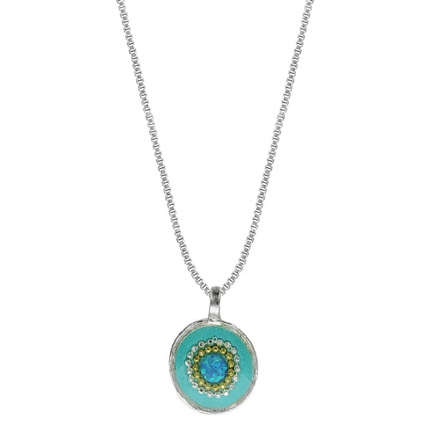 Israeli Minimalist Blue Opal Pools Pendant Necklace