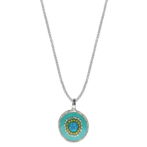 Israeli Minimalist Blue Opal Pools Pendant Necklace