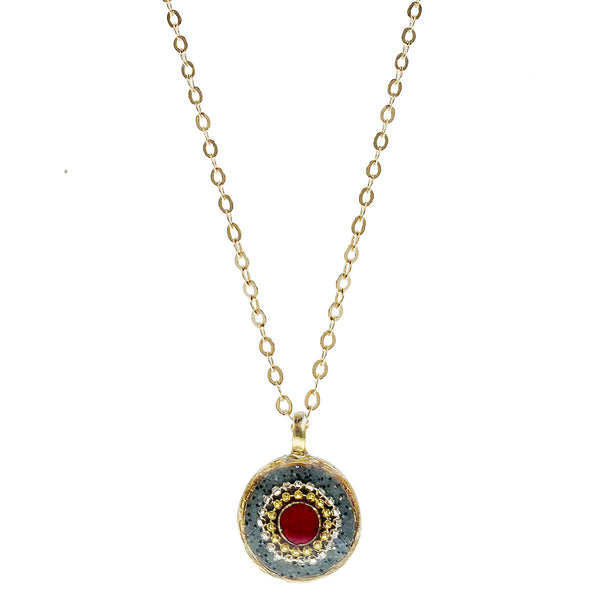 Israeli Minimalist Sparkling Red Ruby Pendant Necklace