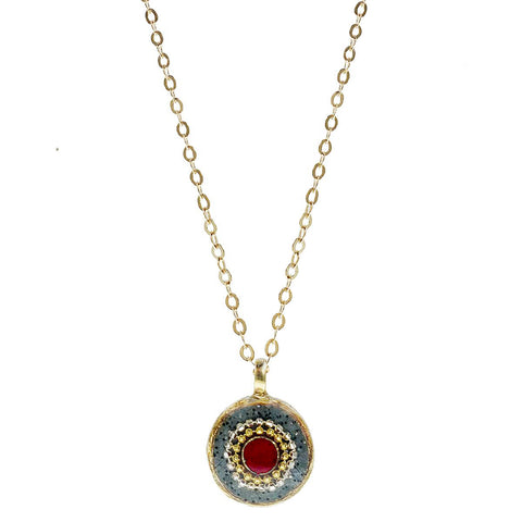 Israeli Minimalist Sparkling Red Ruby Pendant Necklace