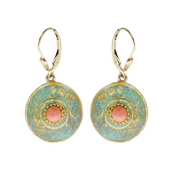 Israeli Mint Green Gold Dust Coral Earrings