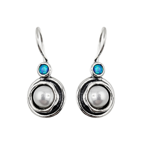 Israeli Pearl With Petite Opal Crowned Earrings