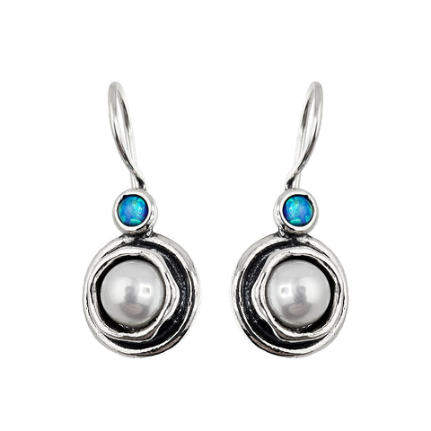 Israeli Pearl With Petite Opal Crowned Earrings