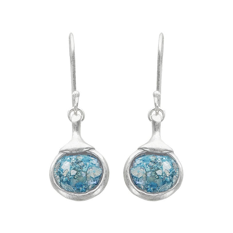 Israeli Roman Glass Crowned Drop Earrings