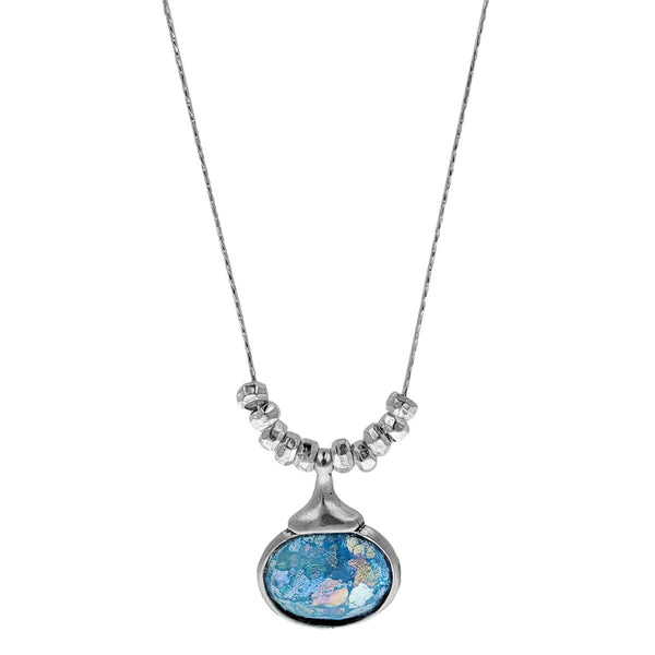 Israeli Roman Glass Crowned Drop Necklace