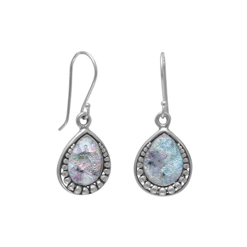 Israeli Roman Glass Desert Sky Teardrop Earrings