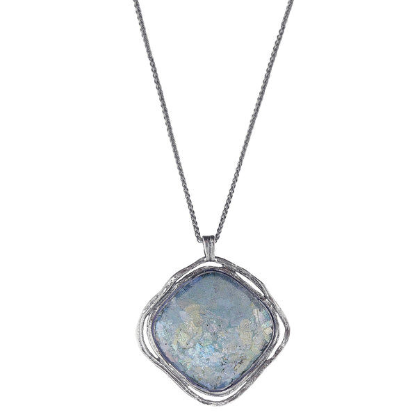 Israeli Roman Glass Diamond Statement Necklace 