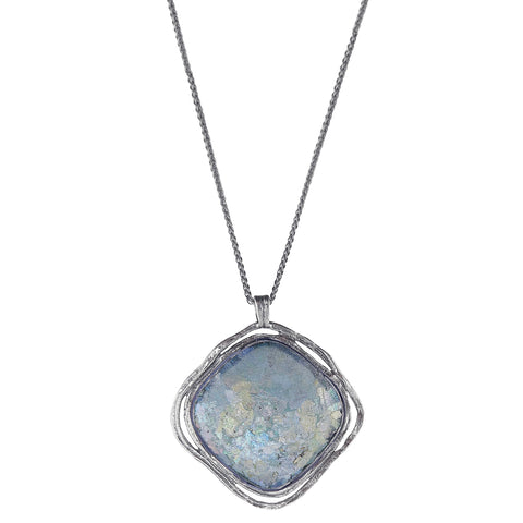 Israeli Roman Glass Diamond Statement Necklace 