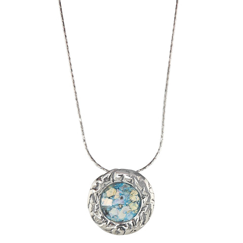 Israeli Roman Glass Domed Textured Pendant Necklace