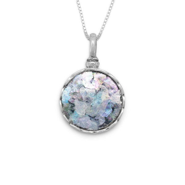 Israeli Roman Glass Iridescent Patina Pendant Necklace