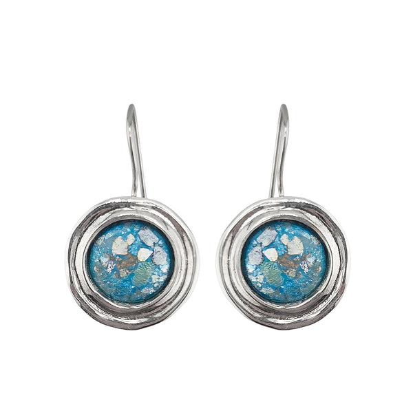 Israeli Roman Glass Nestled In Sterling Frames Earrings