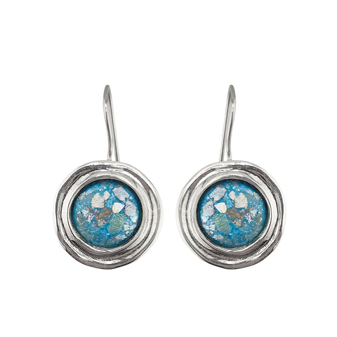 Israeli Roman Glass Nestled In Sterling Frames Earrings