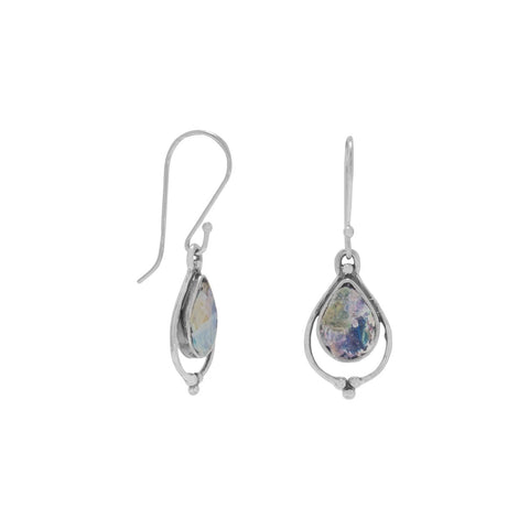 Israeli Roman Glass Open Teardrop Earrings 