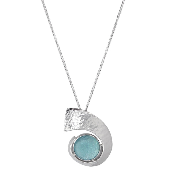 Israeli Roman Glass Rhythm Of The Sea Wave Pendant Necklace 