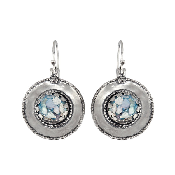 Israeli Roman Glass Scalloped Lace Border Earrings