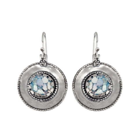 Israeli Roman Glass Scalloped Lace Border Earrings