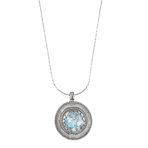 Israeli Roman Glass Scalloped Lace Border Necklace
