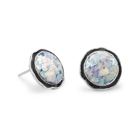 Israeli Roman Glass Sculpted Wavy Post Earrings