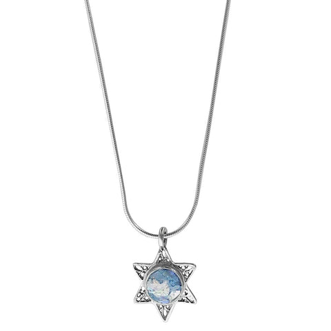 Israeli Roman Glass Star Of David Necklace