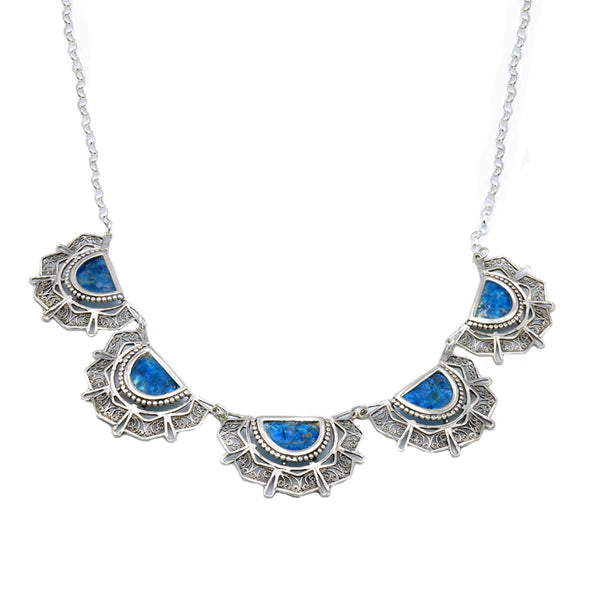 Israeli Roman Glass Stunning Filigree Collar Necklace