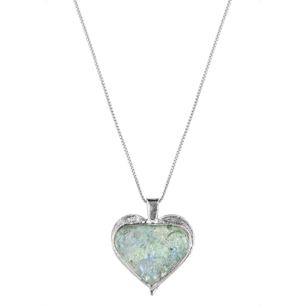 Israeli Roman Glass Stylized Heart Necklace 
