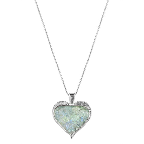 Israeli Roman Glass Stylized Heart Necklace 