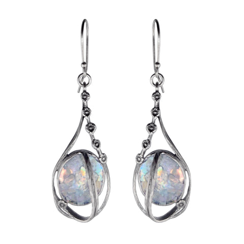 Israeli Roman Glass Trailing Flower Earrings