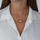 Israeli Shimmering Gold Sterling Open Ring Pendant Necklace On