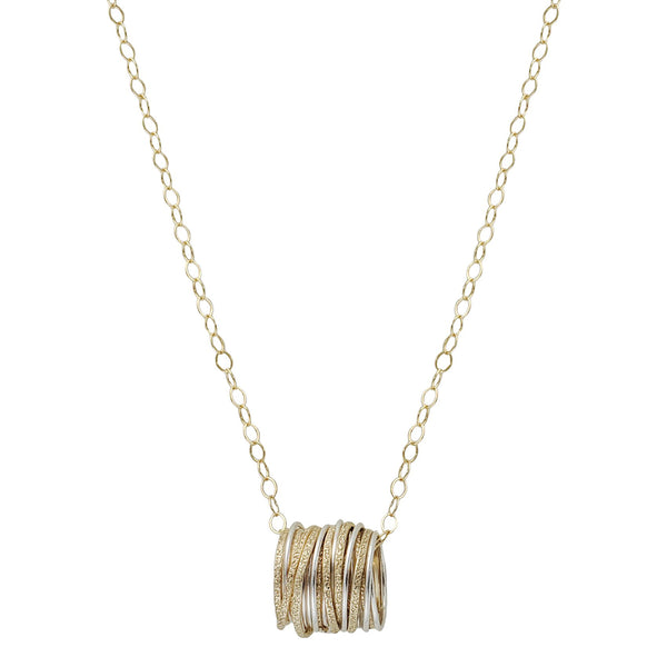 Israeli Shimmering Gold Sterling Open Ring Pendant Necklace
