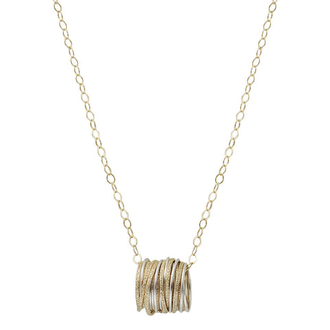 Israeli Shimmering Gold Sterling Open Ring Pendant Necklace