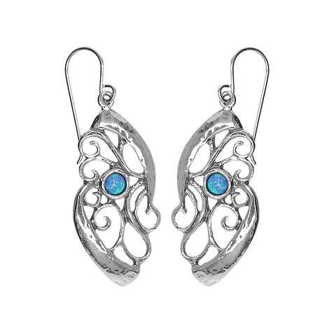 Israeli Silver Swirl Opal Accent Earrings