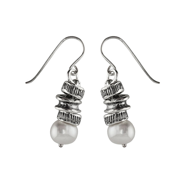 Israeli Stacked Sterling Beads Luminous Pearl Earrings