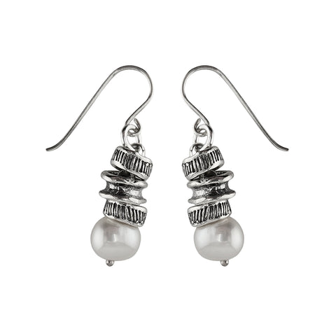 Israeli Stacked Sterling Beads Luminous Pearl Earrings