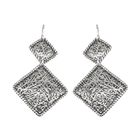 Israeli Sterling Silver Dynamically Textured Double Drop Earrings